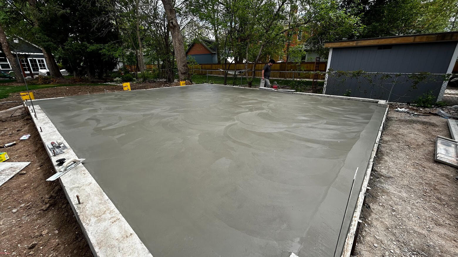New construction concrete garage floor with slick troweled finished in Fort Collins, CO